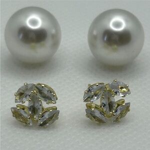 Double Faux Pearl and crystal gemstone luxury earrings #pearl #earrings #jewelry
